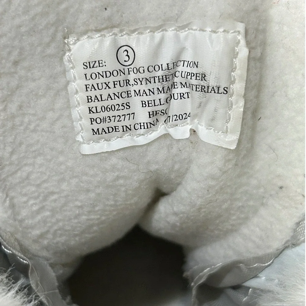 London Fog Bellcourt Kids Silver Iridescent Faux Fur Winter Duck Boots Size 3